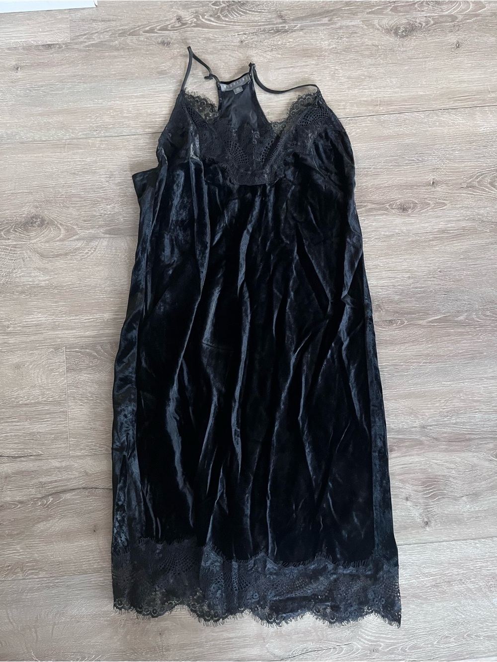 Black Velvet Lace-Trim Slip Dress